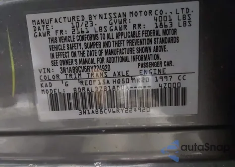 2024 Nissan Sentra Sv Xtronic Cvt from USA, damaged, VIN 3N1AB8CV6RY224920